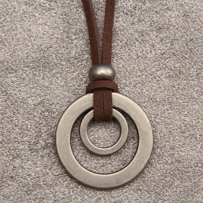 Mend Retro Double Ring Alloy Pendant With Adjustable Rope