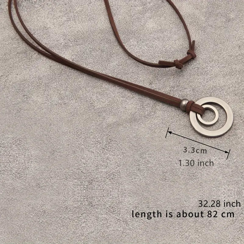 Mend Retro Double Ring Alloy Pendant With Adjustable Rope