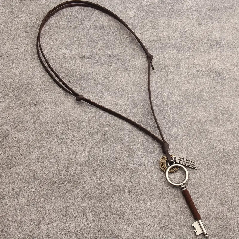 New Key Pendant with Adjustable Leather Cord for Men and Women