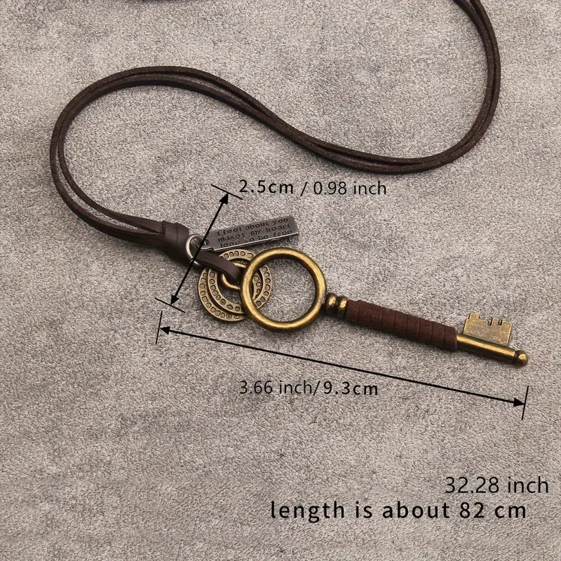 New Key Pendant with Adjustable Leather Cord for Men and Women