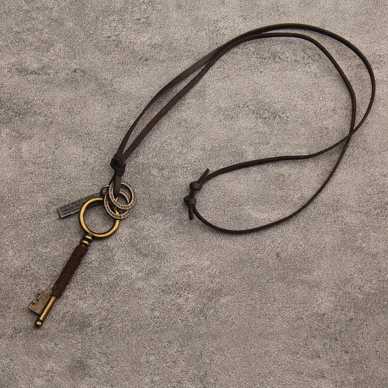 New Key Pendant with Adjustable Leather Cord for Men and Women