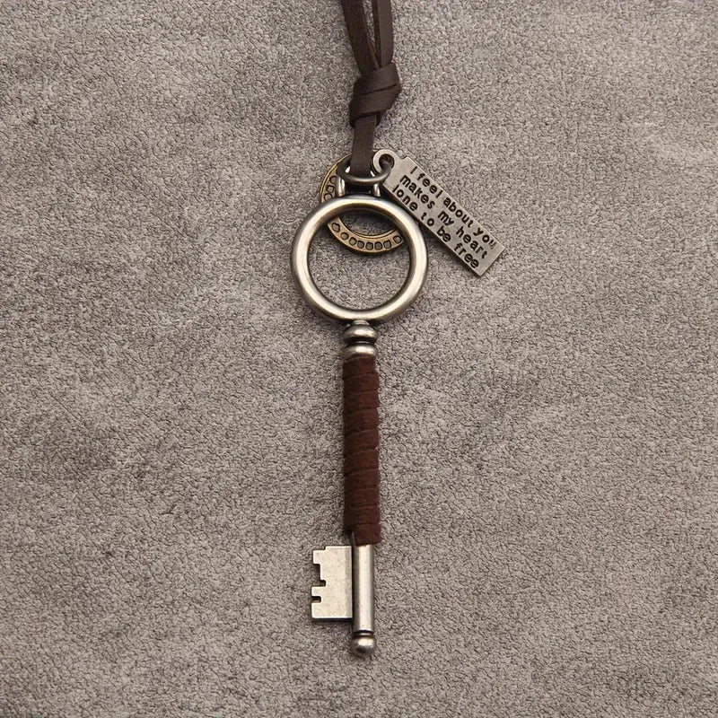 New Key Pendant with Adjustable Leather Cord for Men and Women