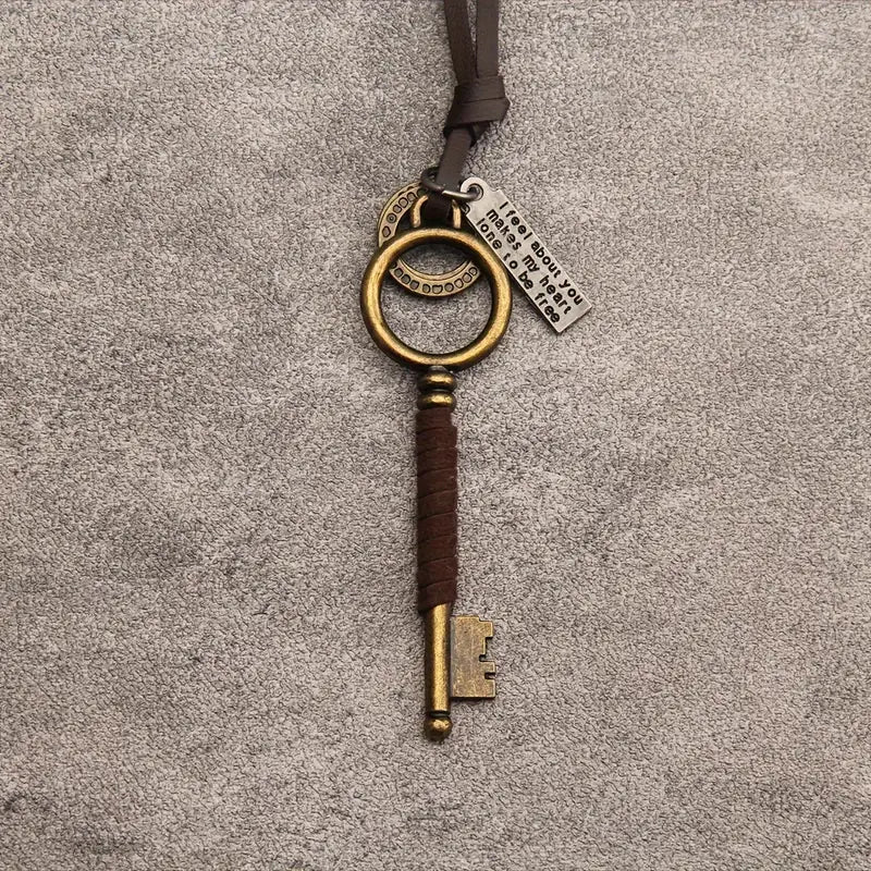 New Key Pendant with Adjustable Leather Cord for Men and Women