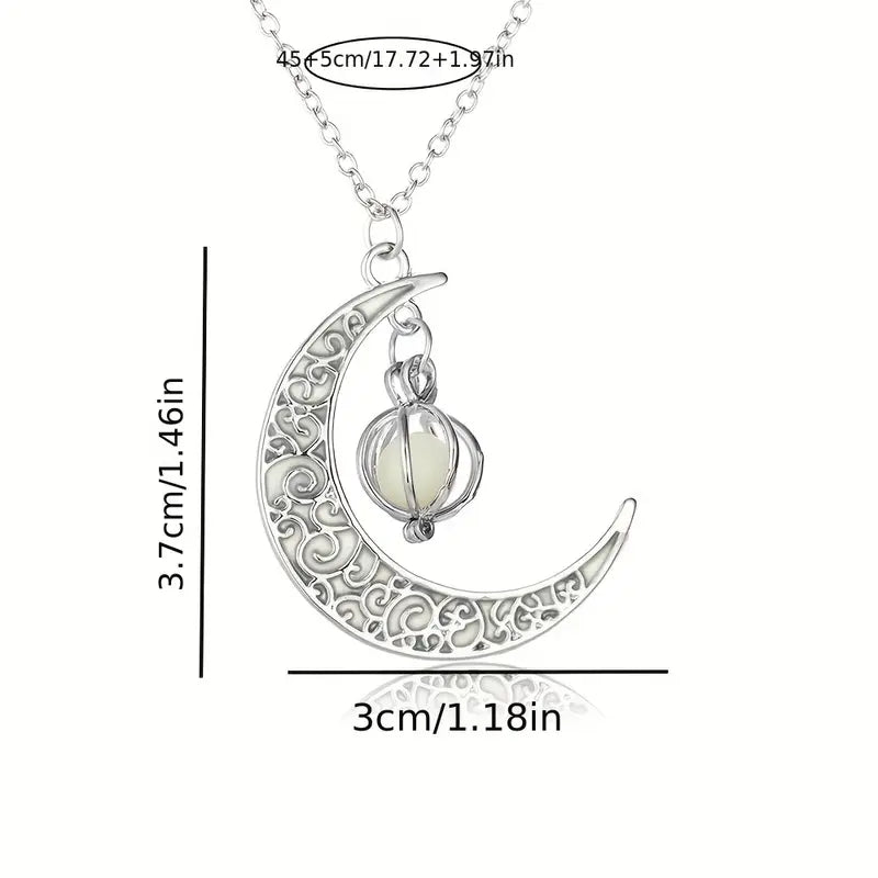 Glow In The Dark Moon Necklace For Women