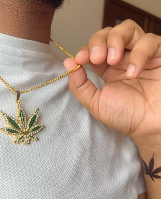 Green Weed pendant with golden chain