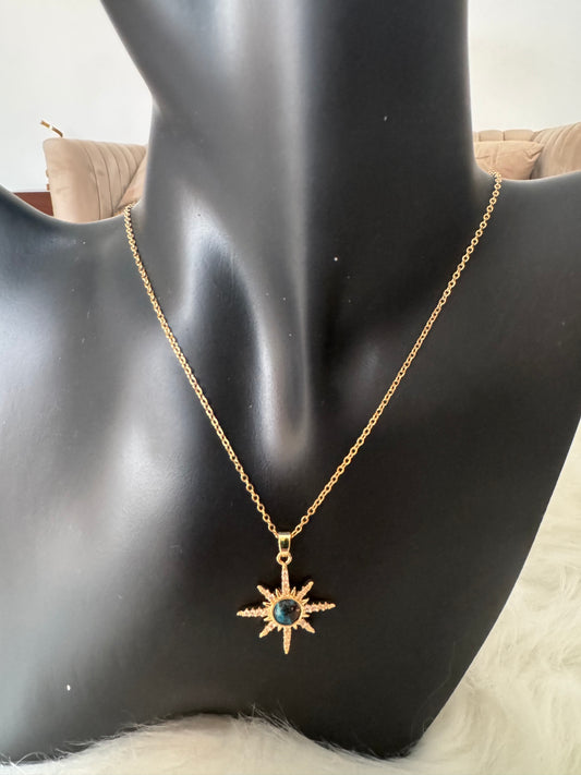 Blue Faux Zirconia Starburst Necklace