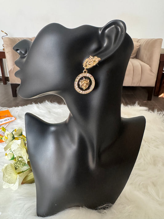 A Pair Of Versace Style Lion Head Earrings